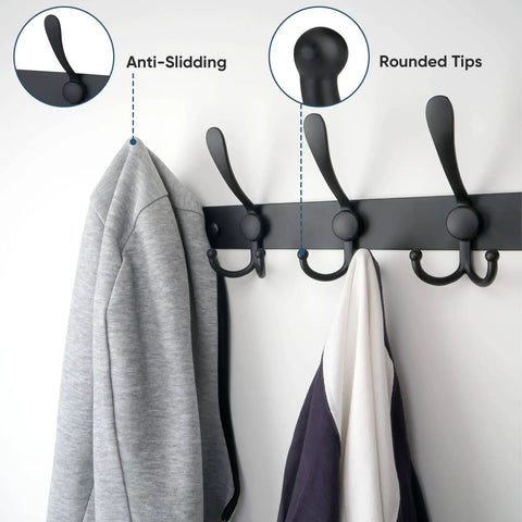 Wall Mounted Coat Rack With Five Heavy Duty Tri Hooks Easy To Mount All Metal Construction Matte Black Finish Holds Jackets Hats And Bags
