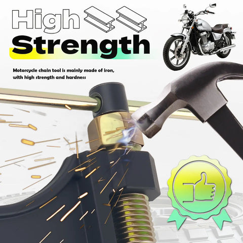 Heavy Duty Motorcycle Chain Breaker Kit With 420 Master Link And Breaker Thimble image with hammer and sparks