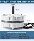 Attic Power Vent Motor Replacement Kit For Lomanco Lomancool 2000 And 1800 Series with dimensions and specs shown