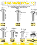 Dimension drawing of 40 Series M8 T Slot Drop In Bolts Set With Hammer Head Pro Grade M8x16mm to M8x40mm and flange nut for aluminum extrusion.