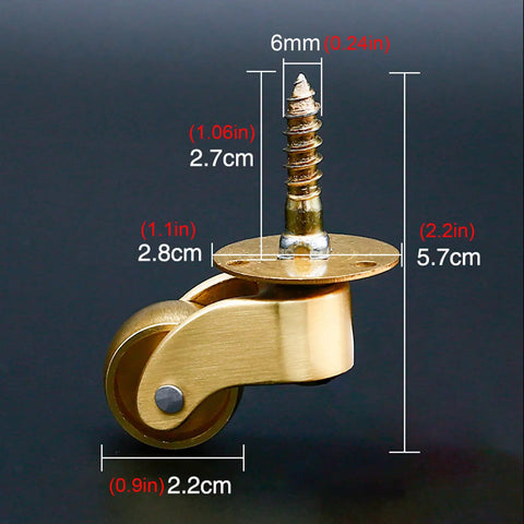 Hella Smooth 360 Swivel Brass Caster Wheels With Slick Vintage Style Built Tough For Heavy Duty Furniture Rollers Simple Bolt Attach Design handles two hundred kilos, measuring 2.8cm.