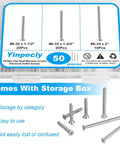 Top Notch 50 Piece 6 32 Machine Screw Knockout Pack With One Half Two Or One Three Quarter Inch Sizes For Outlet Box Mounting And Hardcore Diy Home Improvement Projects in clear storage box.