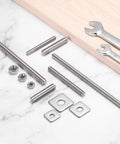 Two-Piece 1/4-20 UNC Fully Threaded Stainless Steel Rod Set, 4.3 Inch Long, 304 Stainless, Right Hand Threads, Includes Nuts And Square Washers For Furniture Mounting And Heavy-Duty Fastening. Stainless threaded rods with nuts and square washers