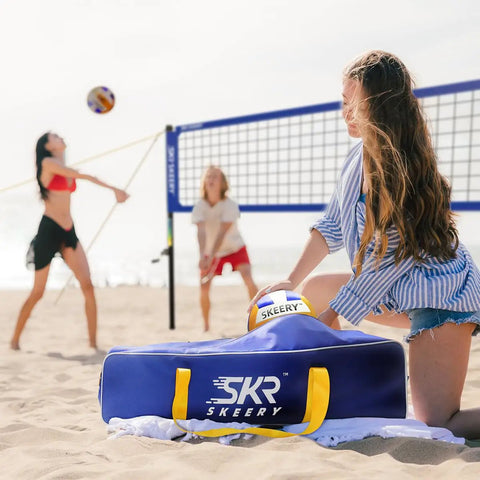Heavy Duty Outdoor Volleyball Net Set With Anti Sag Design And Adjustable Aluminum Poles Portable Backyard Beach Net System Blue
