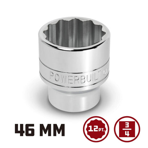 3/4 Inch Drive 46mm Socket With 12 Point Thin Wall Hex, Chrome Vanadium Tough As Nails Build, Mirror Polished Finish, Z Drive Hex