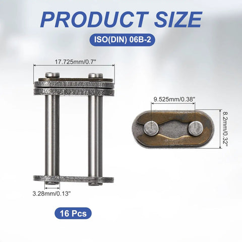 Heavy Duty ISO DIN 06B-2 Roller Chain Connecting Master Links 9.525mm Pitch Manganese Steel dimensions and size details