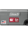 Side view of a 100-quart Insulated Rolling Cooler With Wheels That Keeps Ice For Days, Leak-Resistant Hard Ice Chest in Rock Grey color.