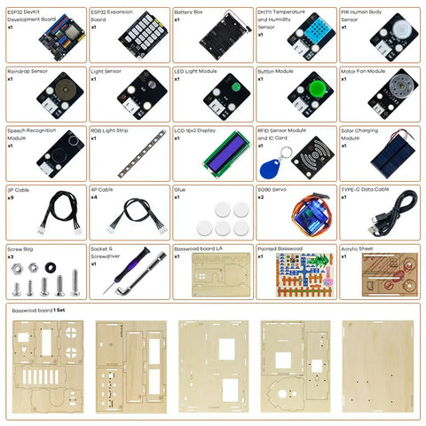 ESP32 Smart Home Starter Kit With Voice Recognition And App Control, Plug And Play IoT Module Compatible With Arduino IDE, components.