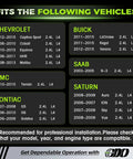 Image showing compatibility list for 2.4L Ecotec Timing Chain Kit With Tensioner For Chevy Equinox Malibu 2010-2015 and GM cars