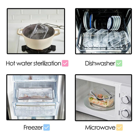 Airtight Food Storage Container With Lid 13.5oz - Leak-Proof Baby Food Box shown in pot, dishwasher, freezer, microwave