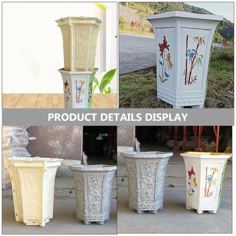 Hexagonal Flower Pot Molds For Epoxy Resin And Concrete, DIY Home Decor Craft Mold Set For Plant Pots shown in various materials