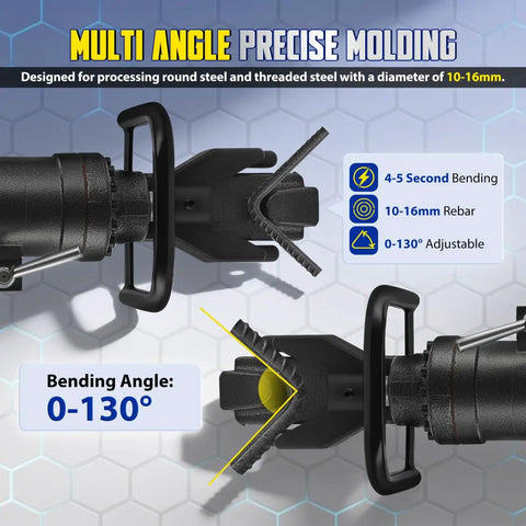 Heavy Duty Hydraulic Rebar Bender 110V 1400W Electric Bender Machine With Stepless Angle Adjustment For Construction And Fabrication Jobs Bends Steel In Seconds showing adjustable bending tools for 10-16mm steel.