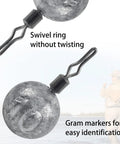 Drop Shot Weights Cannonball Sinkers With Pro Grade Swivels Set For Bass Fishing, round lead sinker with swivel ring