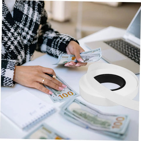 Cash Bundling Tape For Banks And Heavy Duty Paper Strapping Tape 3.5 Inch Width Secure Packaging shown near banknotes