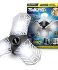 Ultra Bright LED Ceiling Light with 144 LEDs, 5500 lumens, 6500K daylight, multi directional triple panel fixture, packaging view.
