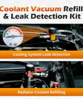 Coolant Vacuum Refill Kit with leak detection gauge and adapter for radiator bleeding, ideal for cars and trucks.