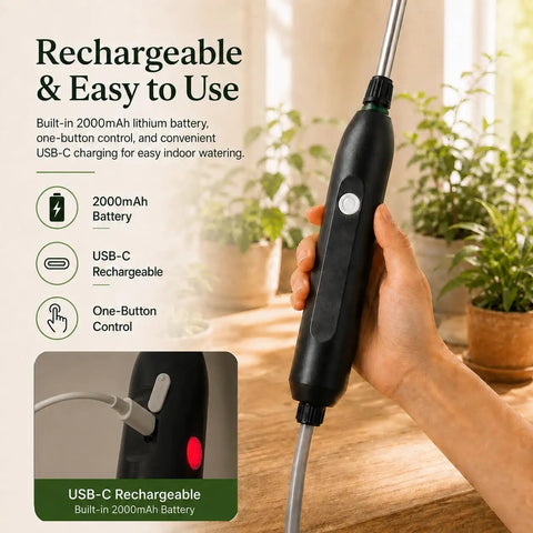 Super Handy High Reach Plant Waterer For Indoor Plants with 2000mAh Rechargeable Battery and Telescoping Wand