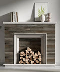 Fireplace adorned with Driftwood Peel And Stick Vinyl Wall Planks For Easy Self Adhesive Wall Panels Waterproof Lightweight And Flame Rated 12 Pieces Covering 18 Square Feet Per Box Real Wood Texture For Quick DIY Remodel.