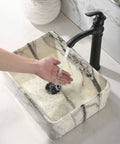 16 X 12 Inch Black And White Marble Vessel Sink And Faucet Combo For Modern Bathrooms Durable Porcelain Ceramic Vanity Basin