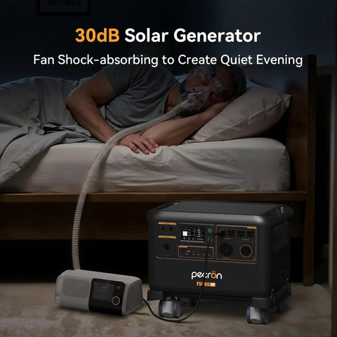 Beefy 5120Wh LiFePO4 Solar Power Station With 7200W Pure Sine Wave Inverter next to bed for quiet night use.