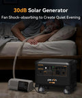 Heavy Duty Solar Generator, 7200W Power Station powering a sleep apnea machine beside a bed, ensuring quiet nighttime use.