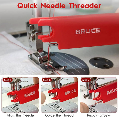 4 In 1 Automatic Sewing Needle Threader With Magnifier And Seam Guide Built In Dual Scale Ruler in use on sewing machine