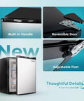 Keep It Frosty with This Dope 2.1 Cu Ft Upright Mini Freezer showing adjustable feet, reversible door, and built-in handle.
