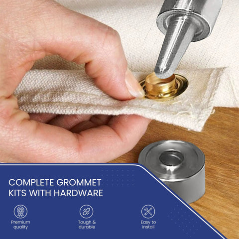 Grommet Tool Kit For Tarps And Tarp Repair Five Eighth Inch Hole Die Cutting Punch Cutting Board Paired Grommets And Washers Brass Finish DIY
