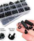 Non Conductive Black Nylon Hex Spacers Set For DIY Drone Builds And Electronics, Insulated M2 M2.5 M3 M4 standoffs in organizer