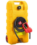 Garvee 15 Gal Gas Caddy Heavy Duty Gas Can With Manual Fuel Transfer Pump, rugged yellow HDPE construction, featuring a pump and hose.