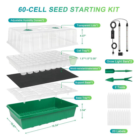 Self Watering Seed Starter Tray With Timed Grow Light 60 Cell Seedling Kit With Humidity Domes And Base Indoor Mini Greenhouse For Easy Germination And Busy Gardeners No Fuss