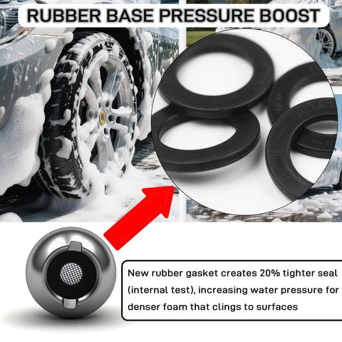 Close-up of rubber gaskets and Stainless Steel Pro Grade Foam Cannon Filters 6 Pack for Standard 1 Quarter Inch Pressure Washer Lances.