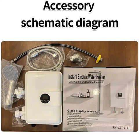 Accessory schematic diagram of Wall Mounted Tankless Electric Water Heater Delivers Killer Hot Shower Flow With 5500 Watt Output Plus Drip Free Safety Guard.