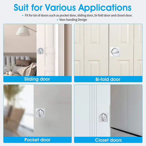 Boss Square Pocket Door Lock With Edge Pull And Flush Pull Sturdy Privacy Bifold And Cavity Sliding Door Hardware With Latch Zinc Alloy Fingermark Proof Finish In Satin Chrome Replacement Door Lock Kit For Hidden Pocket Doors installed on sliding, bi-fold, pocket, and closet doors.