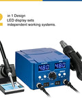 2 In 1 Soldering And Hot Air Rework Station With 750W Power, Precise 212 F To 896 F Temperature Control, Clear LED Display, Blue Finish