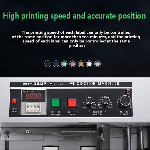 Control panel of Gtannd Automatic Ink Wheel Marking Machine for efficient label printing and speed adjustment.
