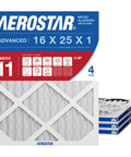 Four Pack 16x25x1 MERV 11 Air Filters With Actual Size 15.75 x 24.75 x 0.75 Fits Most 1 Inch HVAC Systems Defends Against Dust