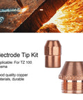 Plasma Cutter Consumables Set For TZ 100 100A Torch Replacement Electrodes And Nozzles Copper Tips Kit close-up with text description.
