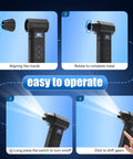 Instruction guide showing operation of Three In One Electric Air Duster With Four Gear Adjustable Powerful Handheld Blower.