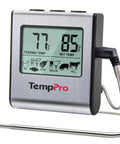 Large LCD Digital Meat Thermometer For Smoker, Oven, Kitchen And BBQ Grill With Stainless Steel Probe showing temperature readings