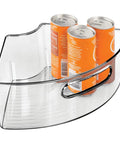 Real Smooth Rotating Plastic Lazy Susan Tray With Comfy Grip Handle For Kitchen Counter Pantry Fridge Cabinet Organization Stores Snacks Drinks And Groceries In Chill Smoke Two Pack with cans inside.