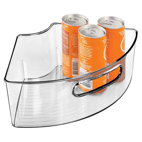Real Smooth Rotating Plastic Lazy Susan Tray With Comfy Grip Handle For Kitchen Counter Pantry Fridge Cabinet Organization Stores Snacks Drinks And Groceries In Chill Smoke Two Pack with cans inside.