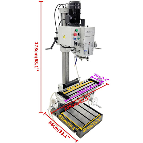 All In One Gear Head Vertical Drill Press With Drilling Tapping And Milling, 1.5KW Power, metal fabrication machine with measurements