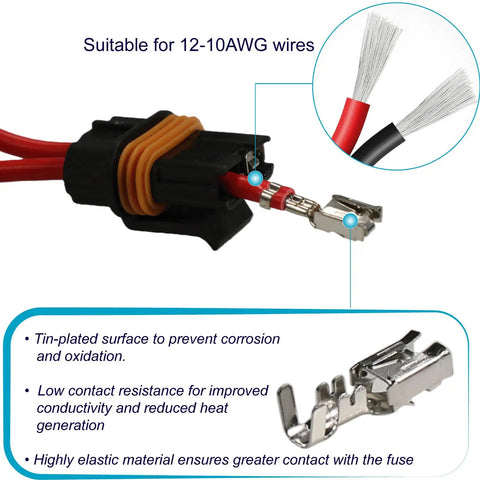 Ato Atc Inline Fuse Holder Kit With IP67 Waterproof Sealed Fuse Block And Badass Heavy Duty 12 10 Awg Crimp Terminals For Car Audio Off Road Truck Mods And Marine Boat Gear Pack Of Six close-up of crimp terminal.