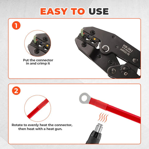 Killer Ratcheting Wire Crimper For 22-10 AWG Terminals, detailed steps on using crimping tool for connectors.