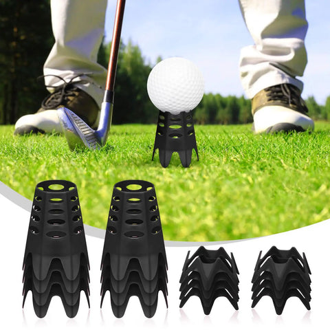 24 Pack Golf Simulator Tees For Indoor And Outdoor Practice with black plastic tees and golf ball on green grass