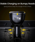 Straight Fire 165W USB C Car Charger PD 3.1 100W Quick Charge 5.0 with spring buttons for stable charging in vehicles.