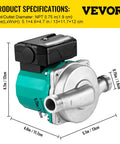 Hot Water Recirculating Pump 93W 110V With Stainless Steel Head, size and specifications displayed
