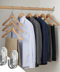 Wardrobe with clothes hanging and 12 Pack Oval Closet Rod End Supports Heavy Duty Wardrobe Bracket Holders With 24 Screws for 15 by 30 MM Oval Rods.