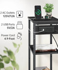 Tall Nightstand With Charging Station And Outlets, 3 Tier Narrow End Table With Ample Storage, Slim Side Table With USB Ports